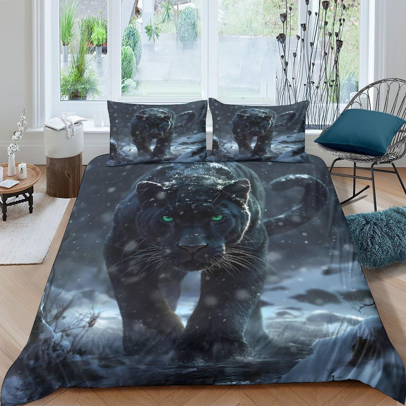 Ctjqhvkz Style-2 3D Printed Black Panther Fitted Sheet Microfiber Soft Breathable Night Forest Bed Cover For Bedroom Dorm Mattress Protection Decor Single（135X200cm）