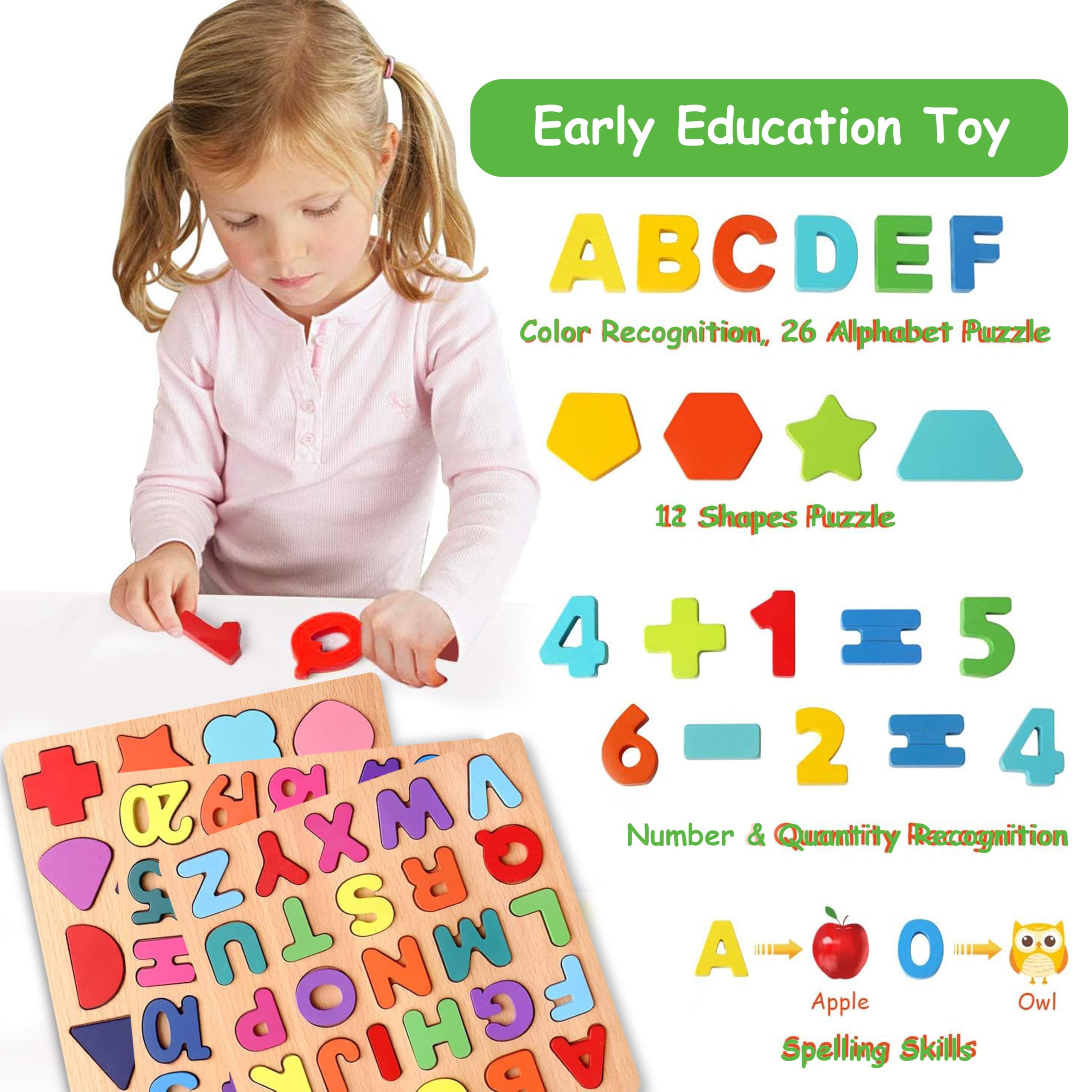 Vaan Magnus ABCD Toys for Kids, Wooden Alphabet Puzzles for Kids, Educational Activity Toys for 2-5 Years, ABCD Puzzle Set, (Alphabets, Numbers, Shapes) - Image 4 thumbnail