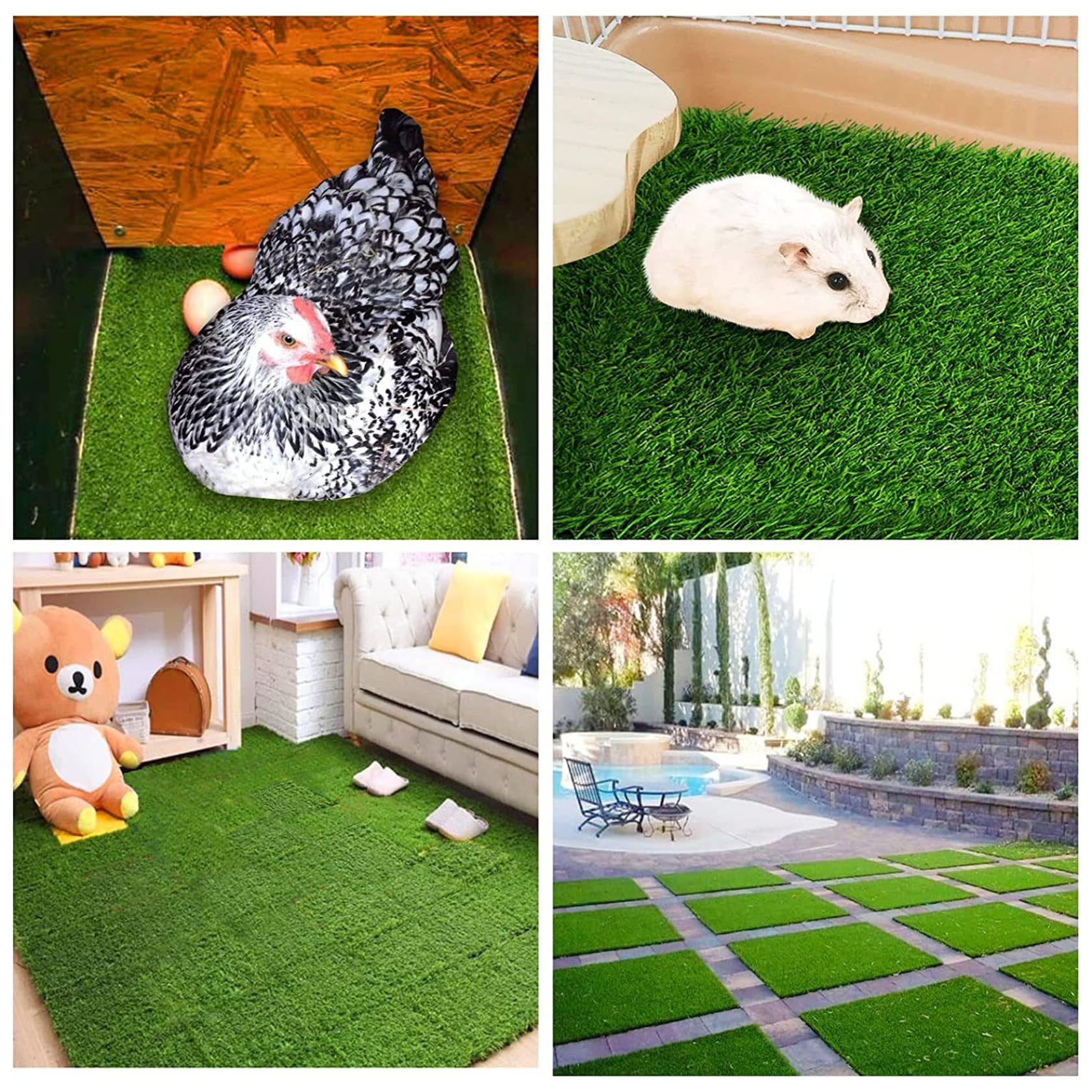 Almohadillas para cajas nido, 6 almohadillas para nido de pollo con césped artificial, 12 x 12, para gallinas, lavables, reutilizables, densas, suaves, de PE para gallinero, mascotas pequeñas, coloca