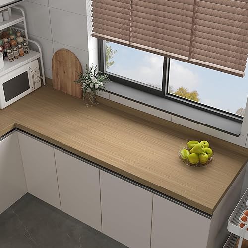 Papel de contacto de madera clara de 16 x 354 pulgadas, sin burbujas, autoadhesivo, para despegar y pegar, rollo decorativo grueso para cubrir