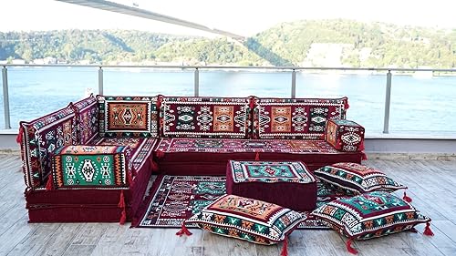 Miniatura 4 de arabicsofa Sofá de piso árabe granate en forma de L - Juego de asientos modulares de esquina para habitación de invitados