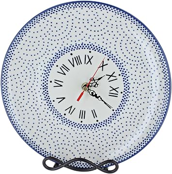 Blue Rose Polish Pottery - Blue Small Dots Clock - 10" Diameter - Perfect Kitchen or Living Room Accent, Collectible Home Decor