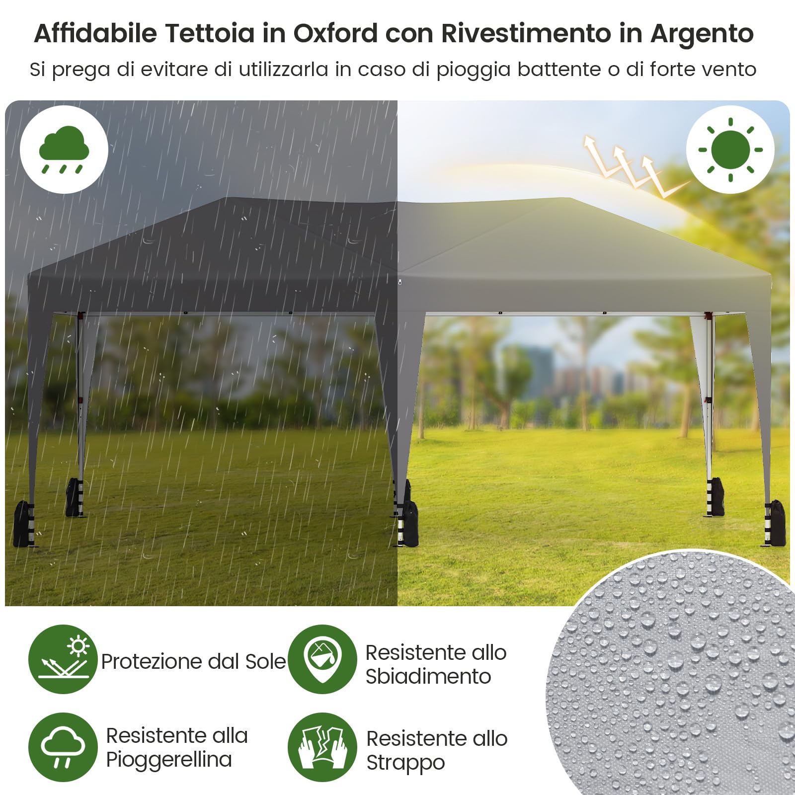 COSTWAY 3x5,9 m Gazebo da Giardino Pieghevole, Regolabile in Altezza, Gazebo Esterno Impermeabile Antivento con Borsa a Rotelle, Montaggio Veloce, Tendone per Feste, Mercati e Matrimoni (Grigio)
