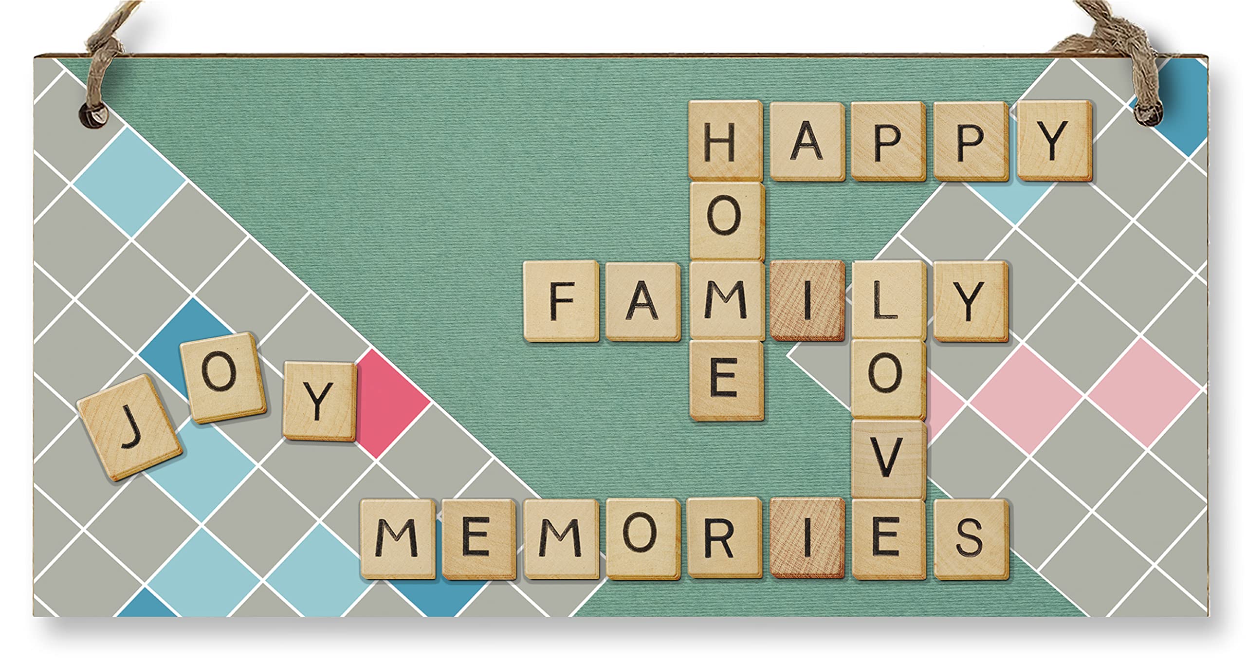 The Plum Penguin Brown Handmade Wooden Hanging Wall Plaque Happy Home Family Memories Love Joy Scrabble Decorative Sign Family