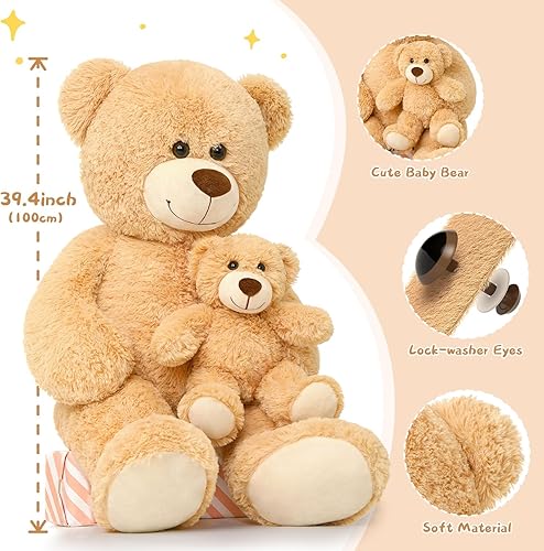 Miniatura 2 de Muiteiur Oso de peluche gigante lindo oso de peluche para mamá y bebé oso de peluche para niños y niñas gran regalo para Navidad día de San Valentín