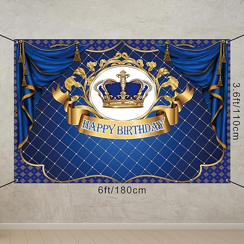 Miniatura 2 de CSFOTO Cartel de poliéster de feliz cumpleaños azul rey con letrero dorado para hombres, decoración de fiesta de cumpleaños, pancarta de cortina