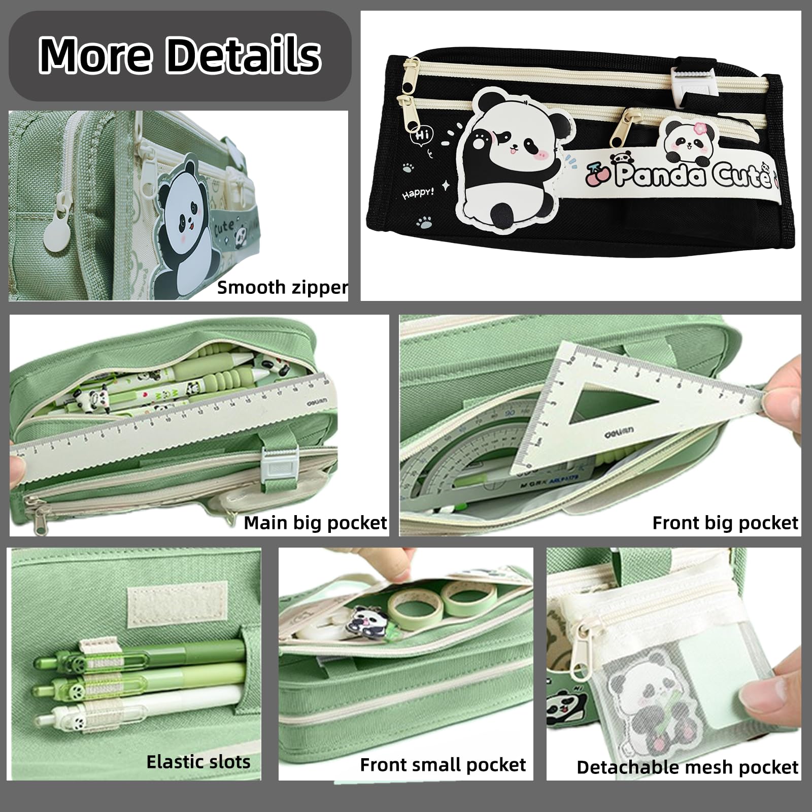 KCatsy Panda Pencil Case Large Pencil Case Pens Pencil Case Shake Penal Teenager School Pencil Case Gifts for Girls Boys Panda Black - Image 4