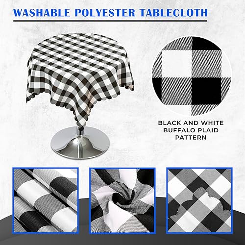 Miniatura 4 de Reluen Mantel cuadrado de cuadros de búfalo blanco y negro, mantel de poliéster lavable, para el hogar, la cocina, el exterior, la mesa de comedor,