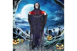 74" Halloween Animatronics Hanging Grim Reaper with Motion Sensor, Spooky Halloween Decorations,...