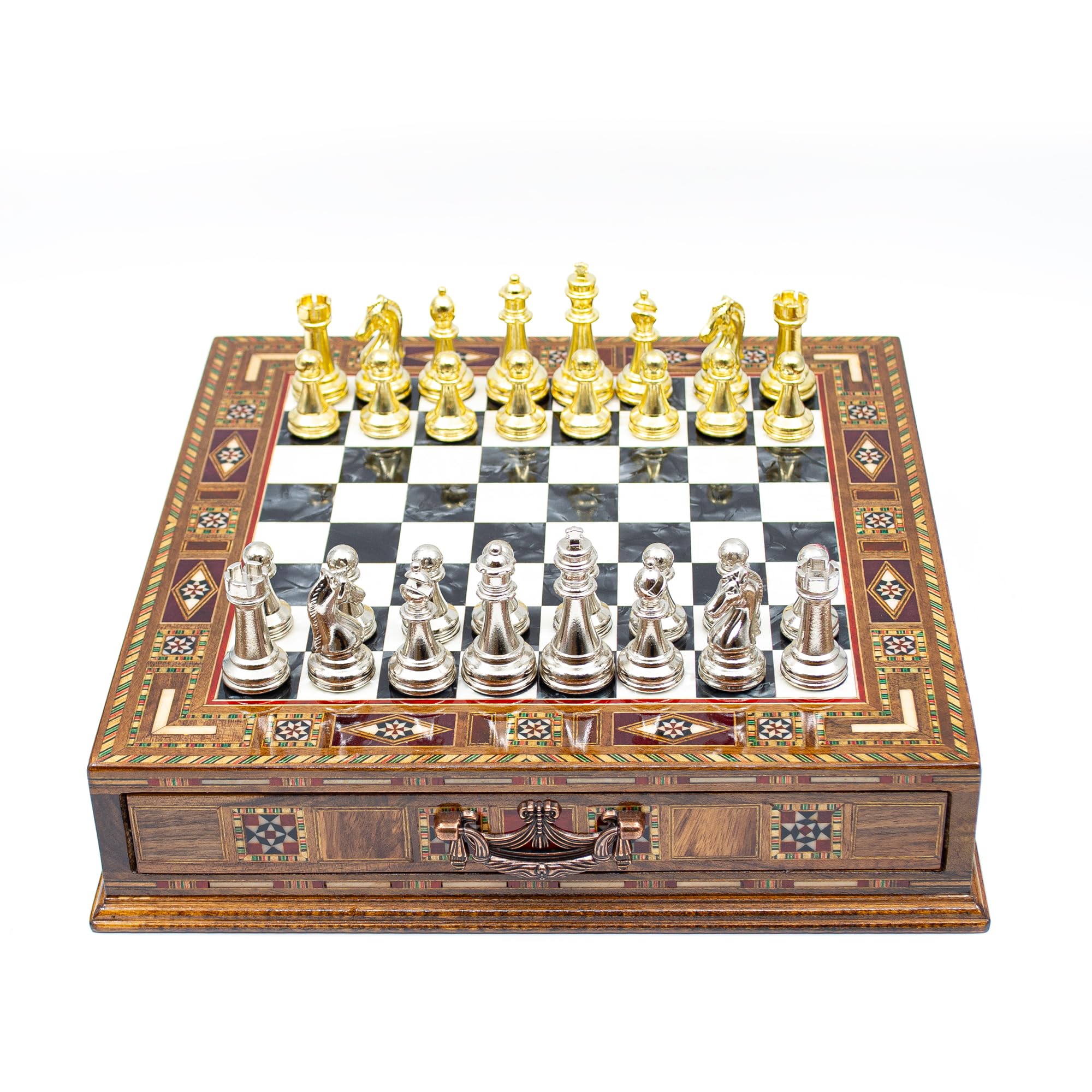 GrandGiftStore Handmade Chess Set With Storage, Luxury Chess Set, Stylish Wooden Gold-Silver Chess Pieces, Adult Chess Set/Black