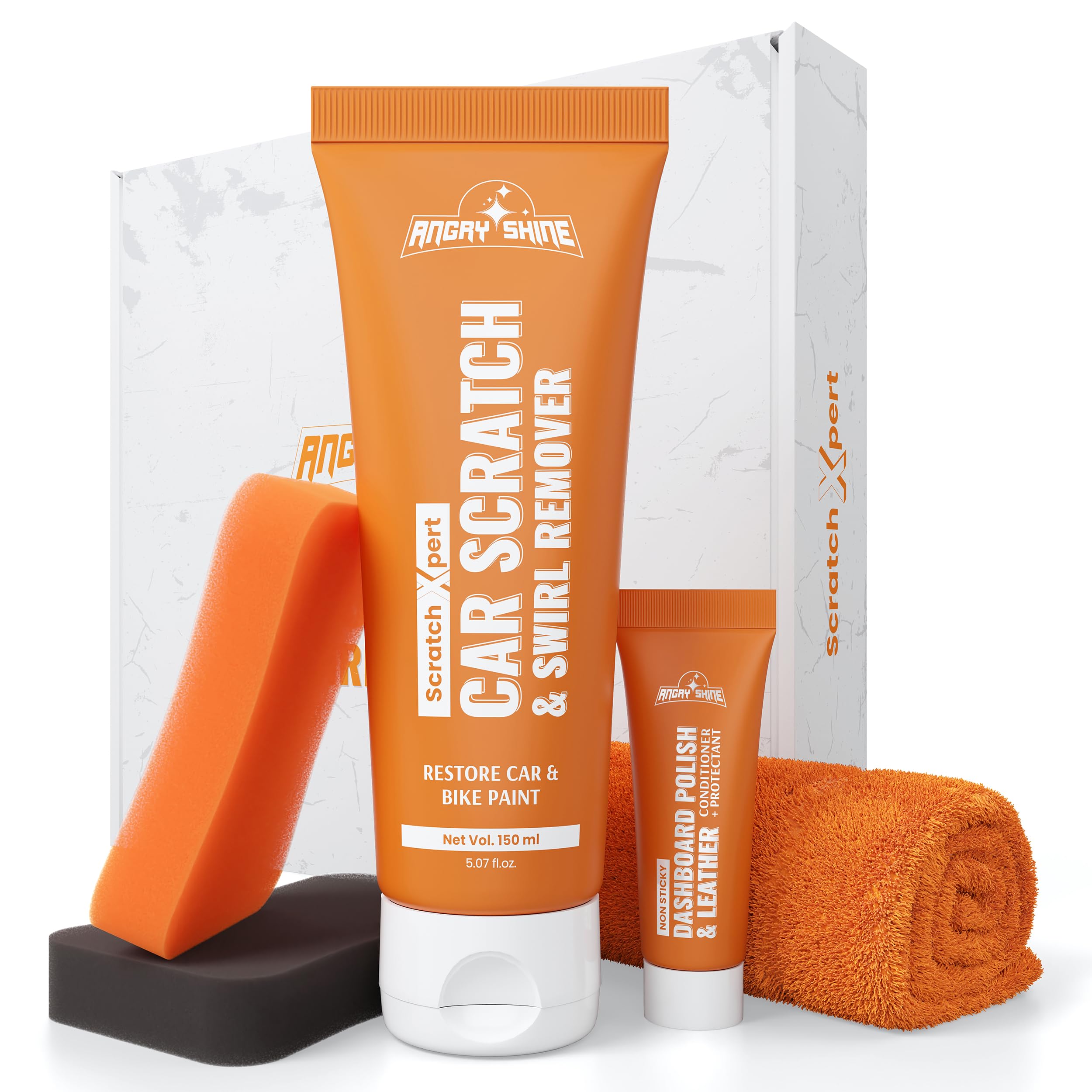 ScratchXpert Car Scratch Remover Cream | With First Ever dual density sponge | 200 ml | Car Body Scratch Remover | Car and Bike Scratch Remover Kit for Deep Scratch (Orange)