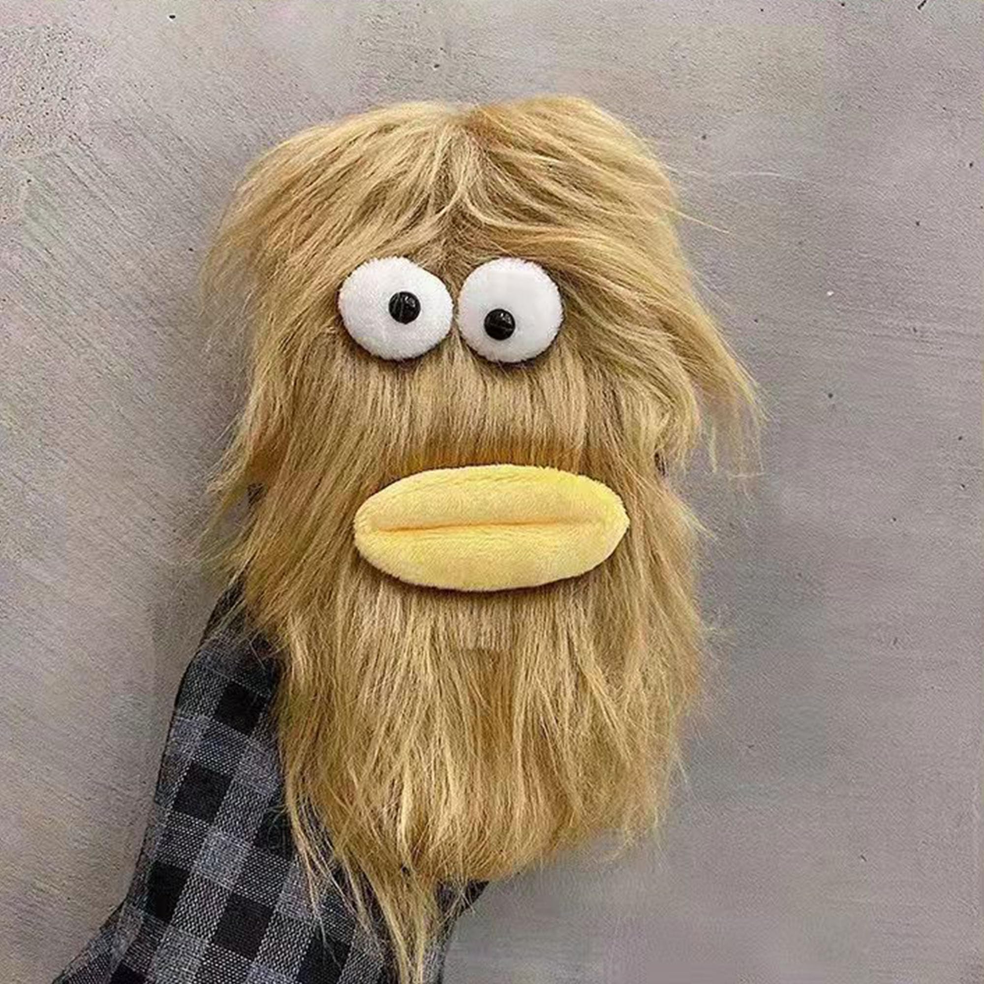 AeileneBrown Plush Phone Case for iPhone 12, Cute DIY Long Hair Funny Face Warm Furry Cases, 3D Cartoon Fuzzy Winter Protective Cover for Women Girls