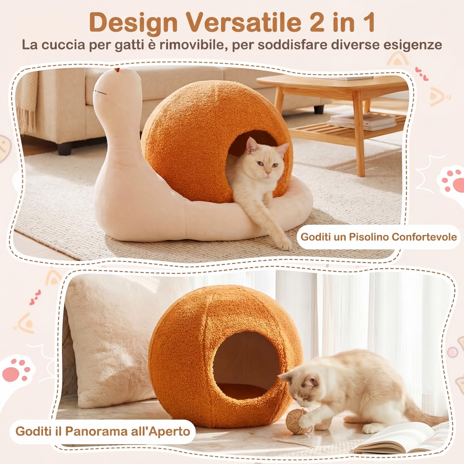 COSTWAY Cuccia per Gatti da Interno, Cuccia a Forma di Chiocciola per Gattini con Cuscino Rimovibile e Lavabile, Peluche Morbido e Fondo Antiscivolo, Letto Chiuso per Cani Piccoli e Gatti