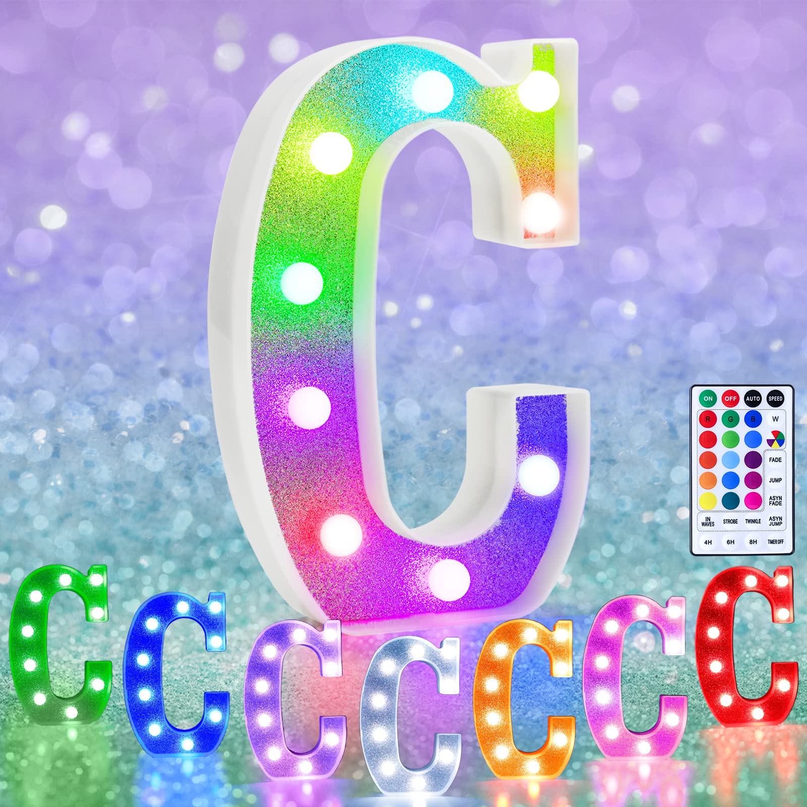 Colorful LED Marquee Letter Lights, RGB Shiny LED Letters with Remote, Glitter Light Up Letters Marquee Signs Battery Powered, Christmas Birthday Home Wedding Party Decoration, Letter C