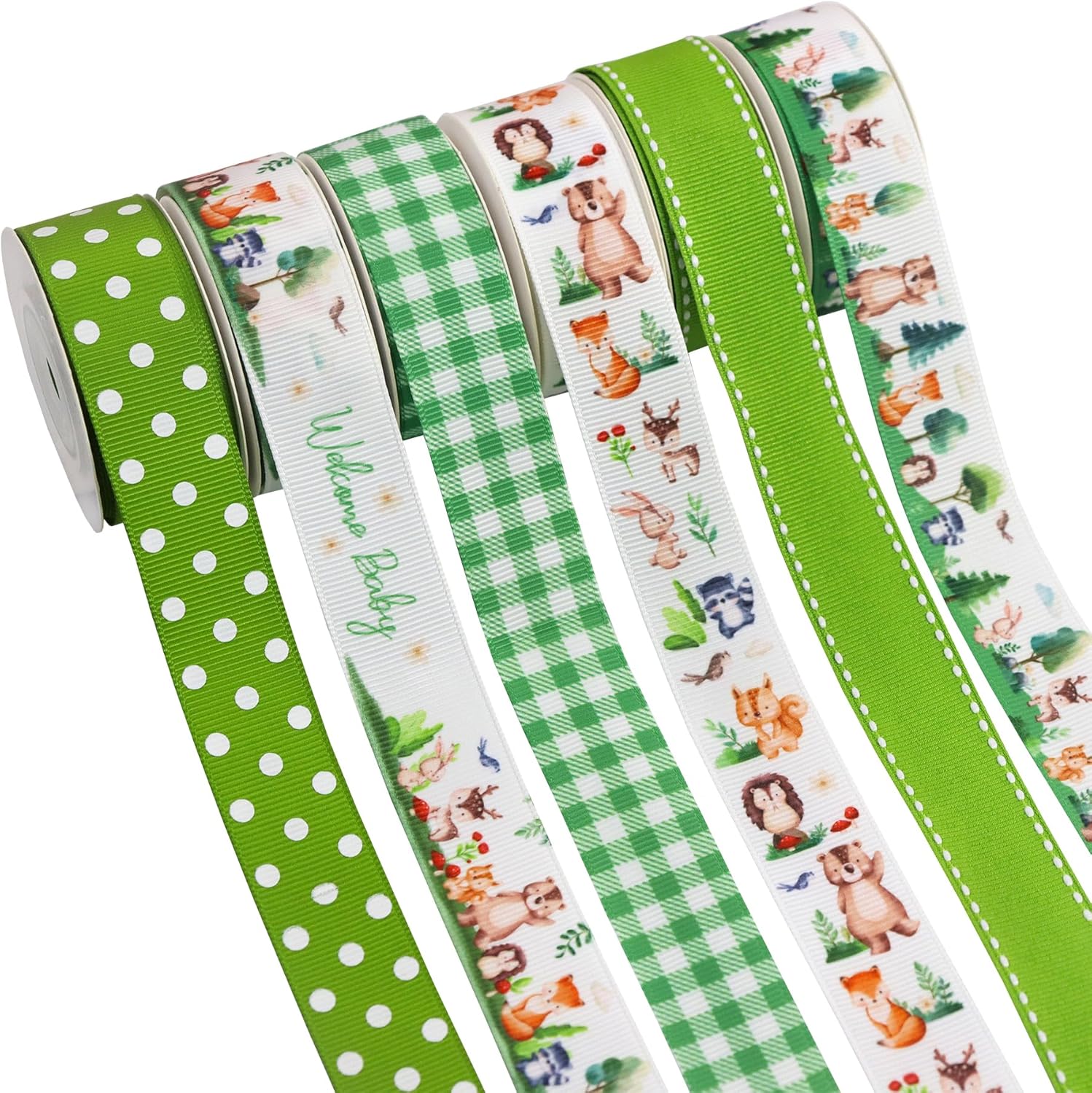 5Yardx6 Rolls Grosgrain Ribbon Mixed Style 7/8" X 30 Yards Forest Animals Tree Crafts,Wreath,Gift Wrapping,Birthday Shower Party Decoration and DIY Handmade Hair Bows