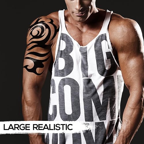 Miniatura 5 de 2 hojas de tatuajes temporales de tótem tribal grande, tamaño A4, 8.27 x 11.67 pulgadas, tatuajes corporales para hombres y mujeres, papel de