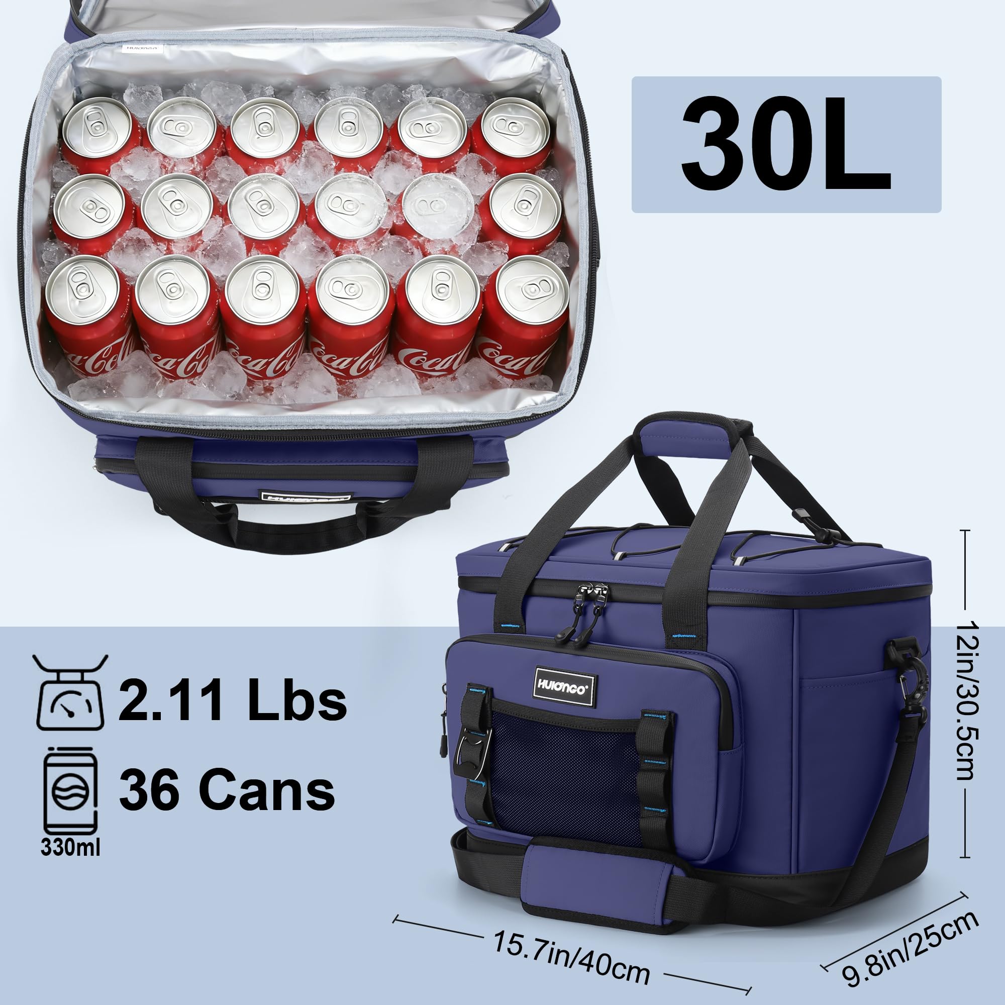 Hulongo Borsa Termica,30L Grande Impermeabile Pieghevole Picnic Borsa Isolata per Campeggio, Viaggi, Spesa e Pesca