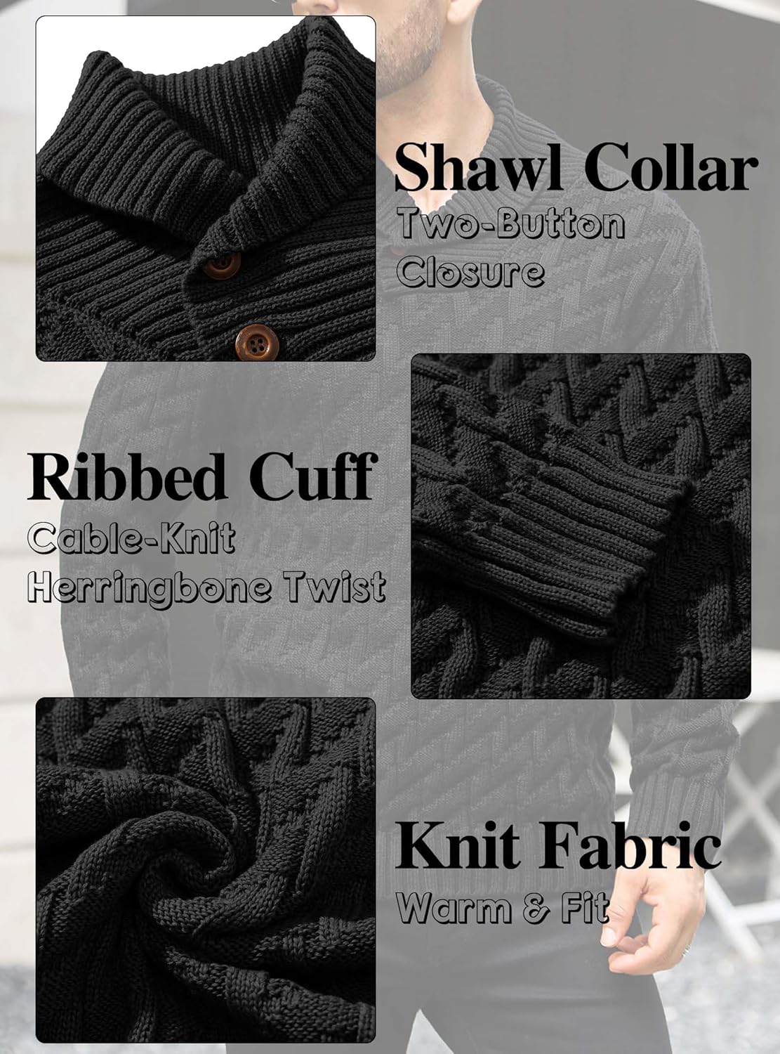 Men's Dressy Cable-Knit Sweater Buttoned Mock Neck Pullover for Fall & Winter, S-5XL - Image 6
