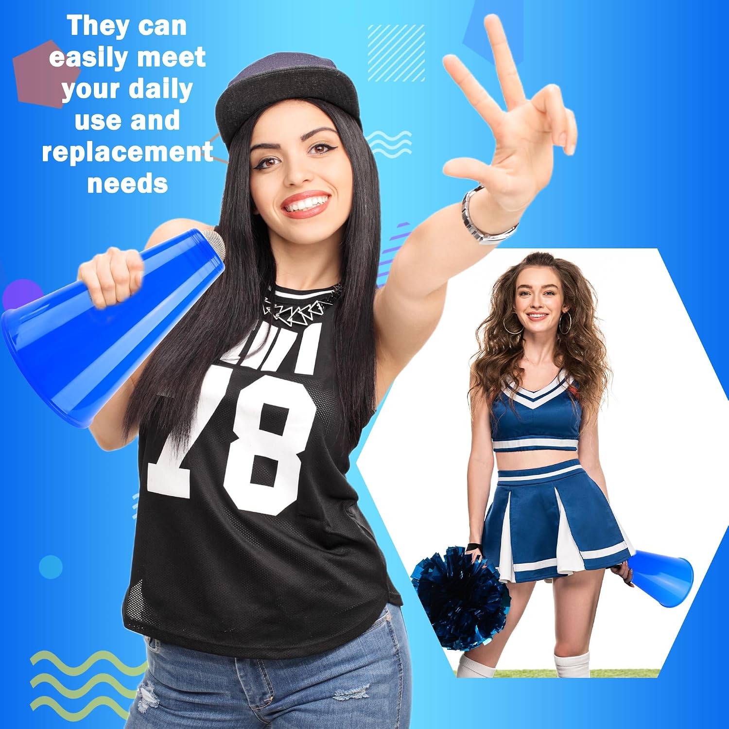 18 Pcs Cheer Megaphone Blue Plastic Megaphone Sports Cheers Noisemaker for School Outdoor Activities Cheerleading Sports Game Party Supplies