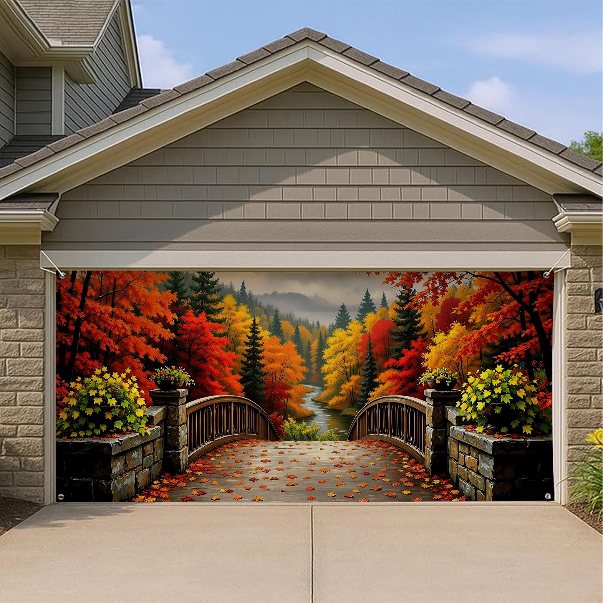 Pont naturel dynamique en tenture de garage haut de gamme pour décor d'automne
