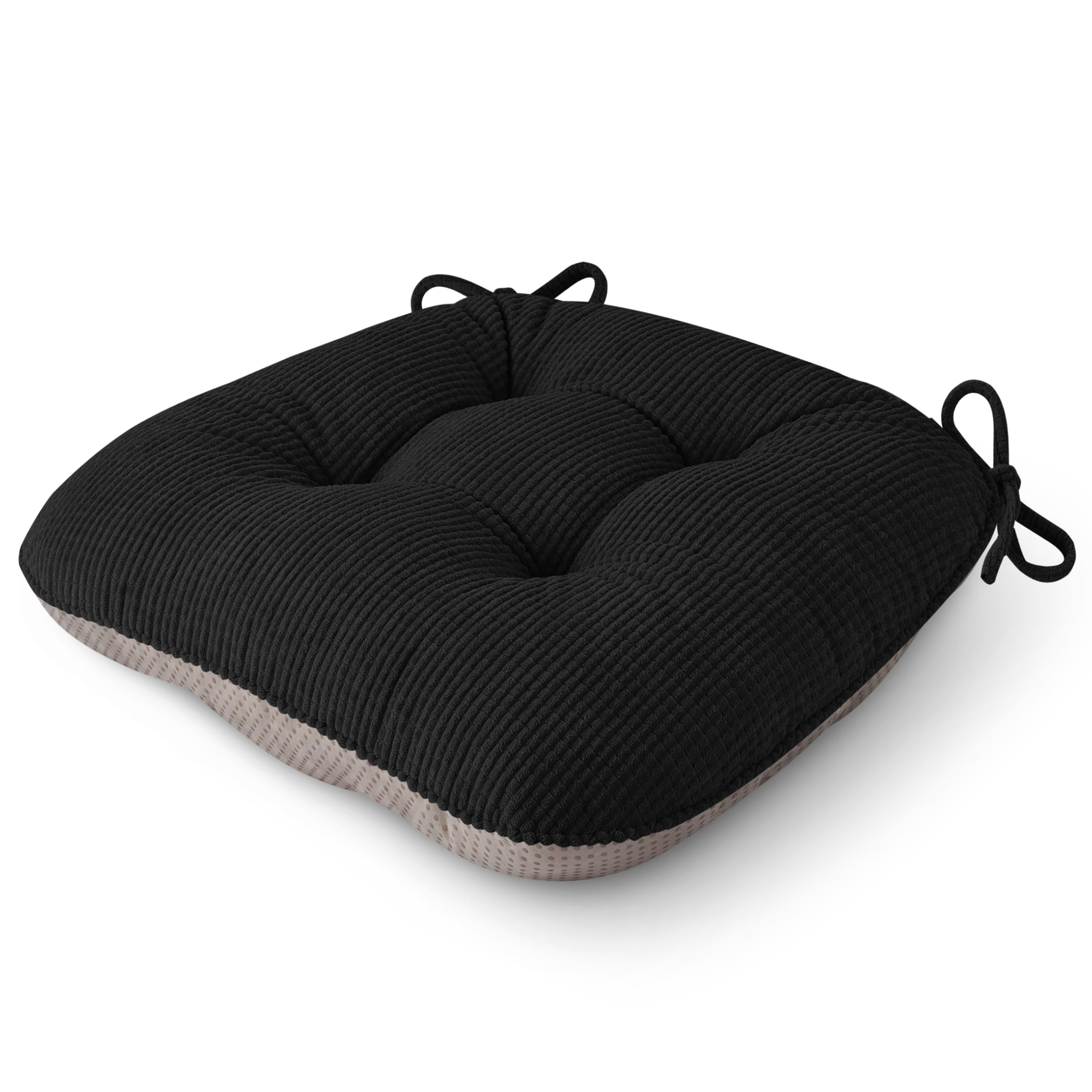 OVOV Chair Cushions for Dining Chairs Set of 1 Non-Slip Kitchen Seat Cushions 18" x 18" x 4" / 46cm x 46cm x 10cm Indoor Seat Pads with Ties Black