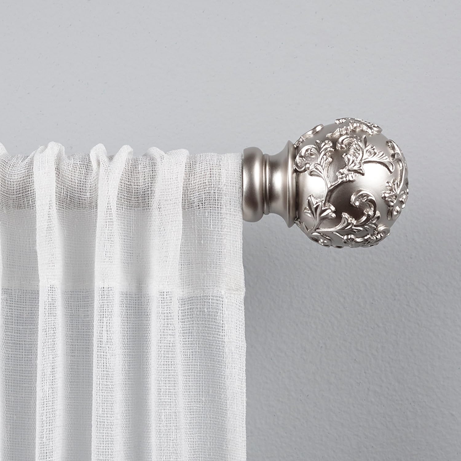 EXCLUSIVE HOME Vine 1" Curtain Rod and Coordinating Finial Set, Matte Silver, Adjustable 36"-72"