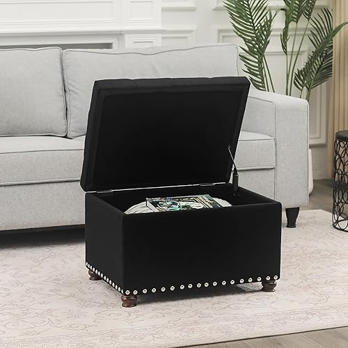 Miniatura 10 de Joveco Otomana rectangular de 24 pulgadas con almacenamiento para sala de estar, banco de almacenamiento tapizado, taburete y asiento con tapa