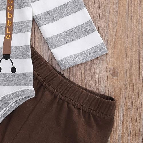 Miniatura 6 de My First Acción de Gracias Baby Boy Girl Mono de manga larga de pavo + pantalones marrones + sombrero 3pcs conjunto de traje de otoño