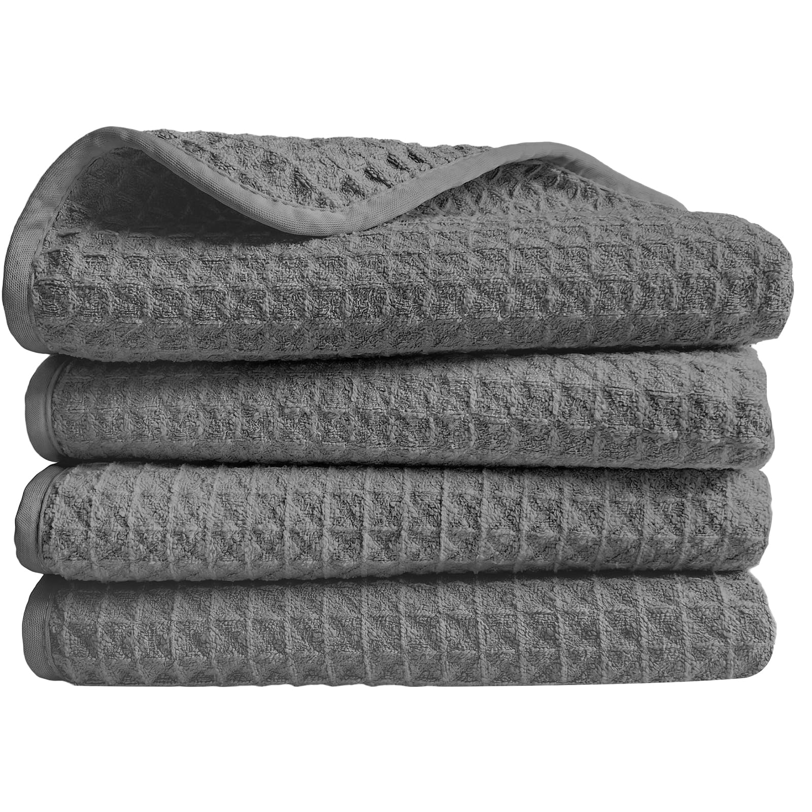 Zindoo Kitchen Towel, Grey Tea Towels Pack of 4, 40x40cm, Waffle Weave