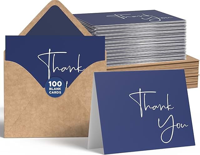 VNS Creations Thank You Cards With Envelopes Bulk Set & Stickers - 100 P...
