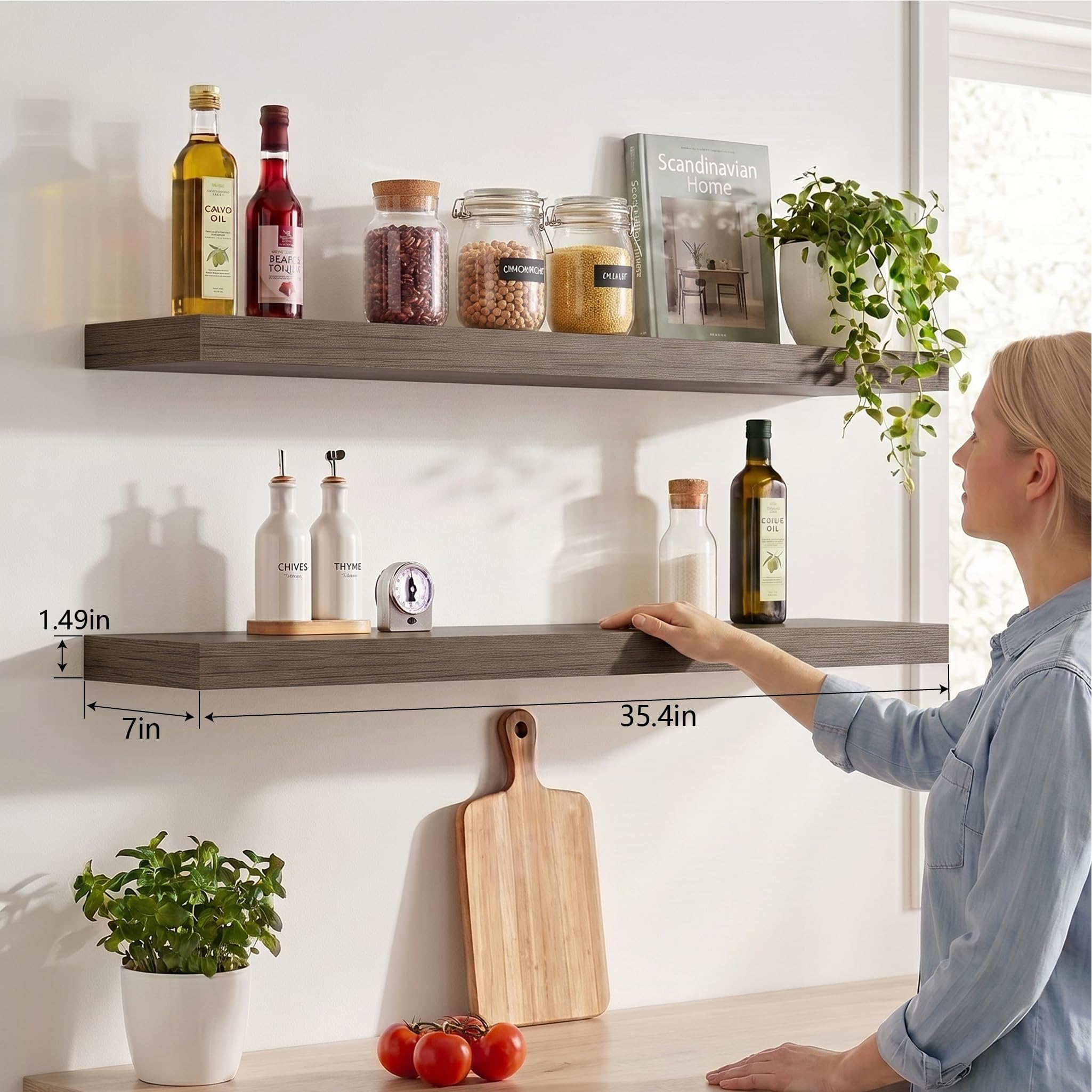 Estantes flotantes de madera para decoración de pared y almacenamiento, estantes colgantes resistentes con soportes invisibles, estante decorativo de pared para sala de estar, dormitorio
