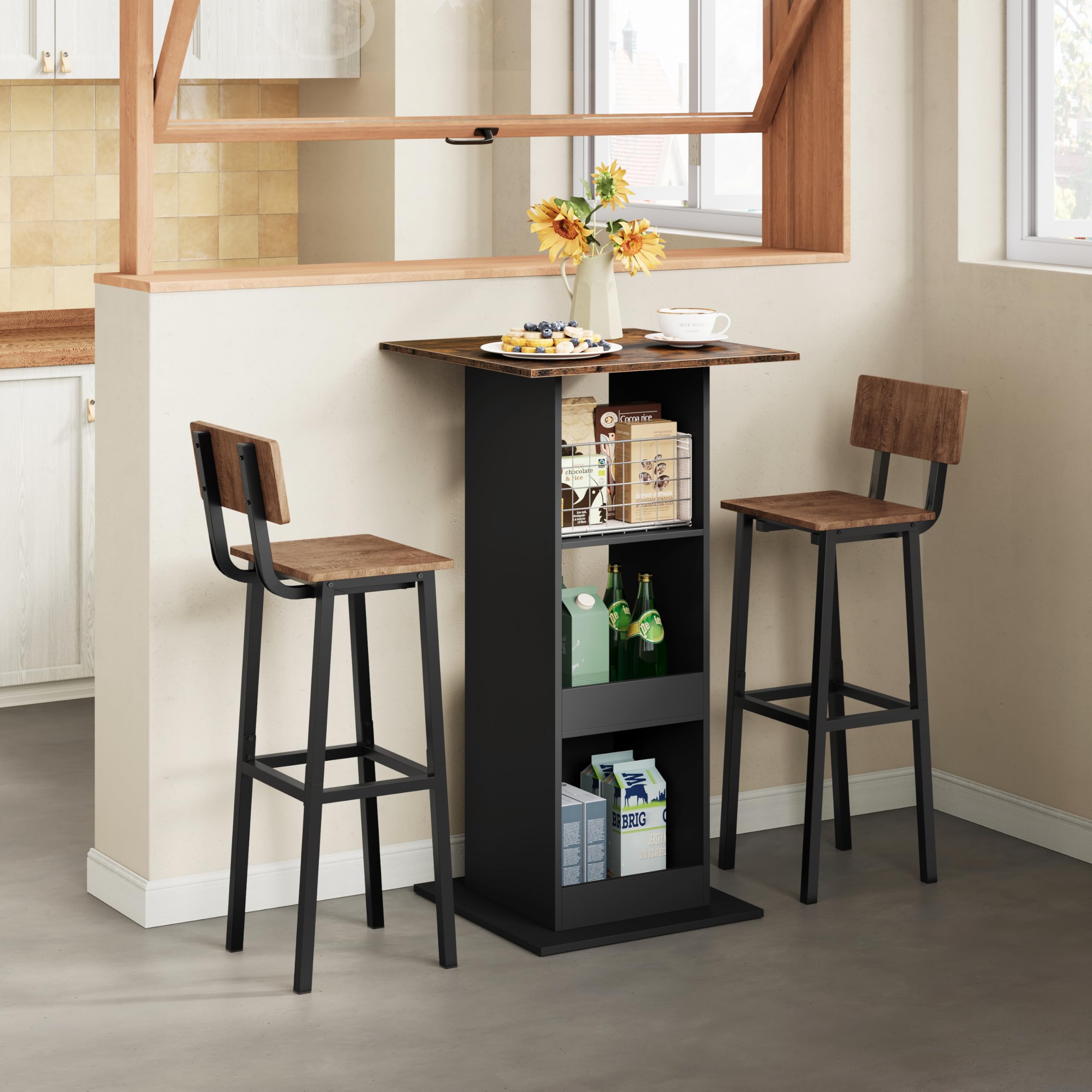 WOLTU Vierkante bartafel, hoge en smalle salontafel met 3 planken, hoge keukentafel, eetkamer, bistrot, spaanplaat, 60x60x112 cm, zwart BT36sz WOLTU Vierkante bartafel, hoge en smalle salontafel met 3 planken, hoge keukentafel, eetkamer, bistrot, spaanplaat, 60x60x112 cm, zwart BT36sz