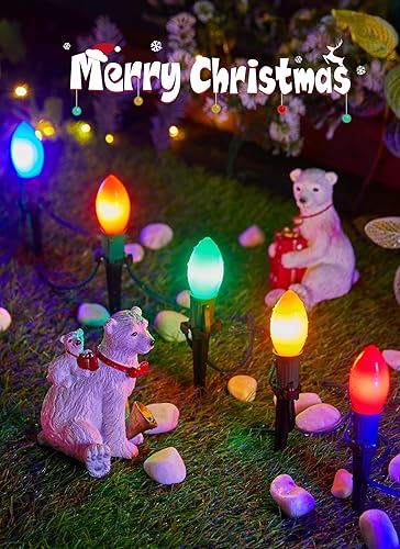 Miniatura 2 de Luces de Navidad C9 esmeriladas para exteriores, 25.7 pies, luces de camino de Navidad con 20 bombillas LED y estacas, decoraciones de Navidad