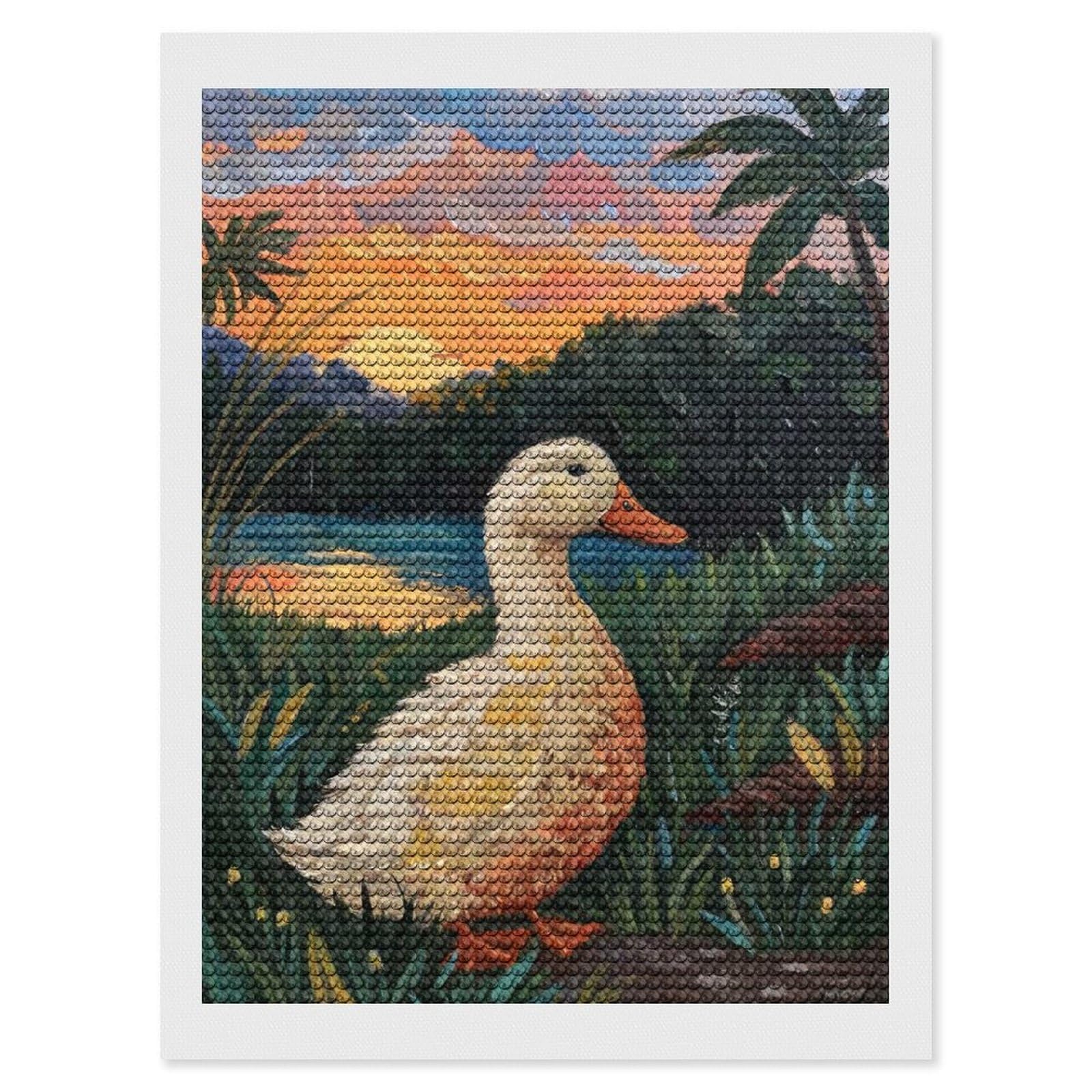 Junmoney Duck at Sunset Painting Diamond Painting Canvas Set 12"x16", Satisfying Creative Project, Easy to Follow Symbols, Fun Craft Experience