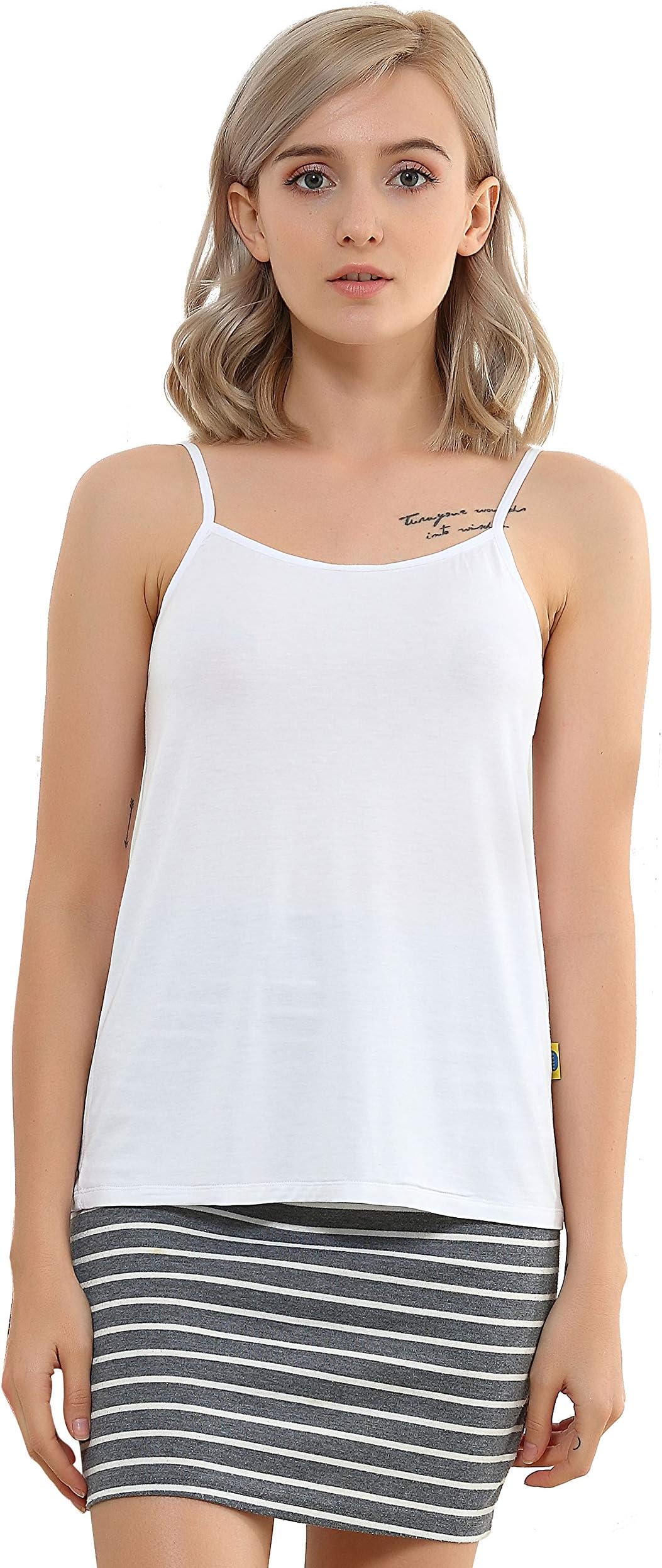 FITAB Women's Basic Camisole Tank TOP,Premium Modal by, Cami White Adjustable Spaghetti Strap,White,Grey,Black,1-3Packs