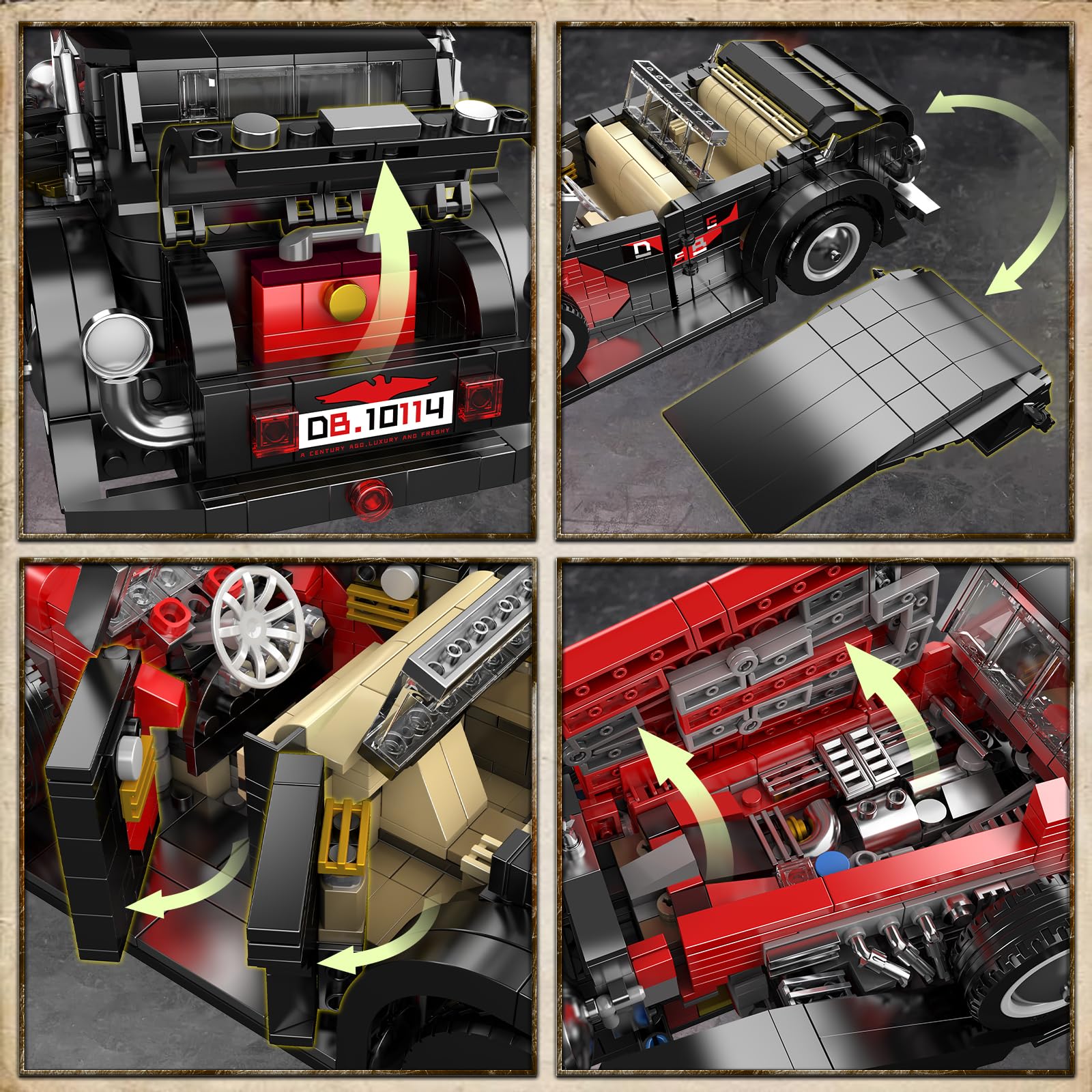 Mould King Oldtimer Modellauto Klemmbausteine Bausatz, 1308+ Teile, Klassisches Fahrzeug Sammlermodell, Statische Version – für Jugendliche ab 14 Jahren & Erwachsene