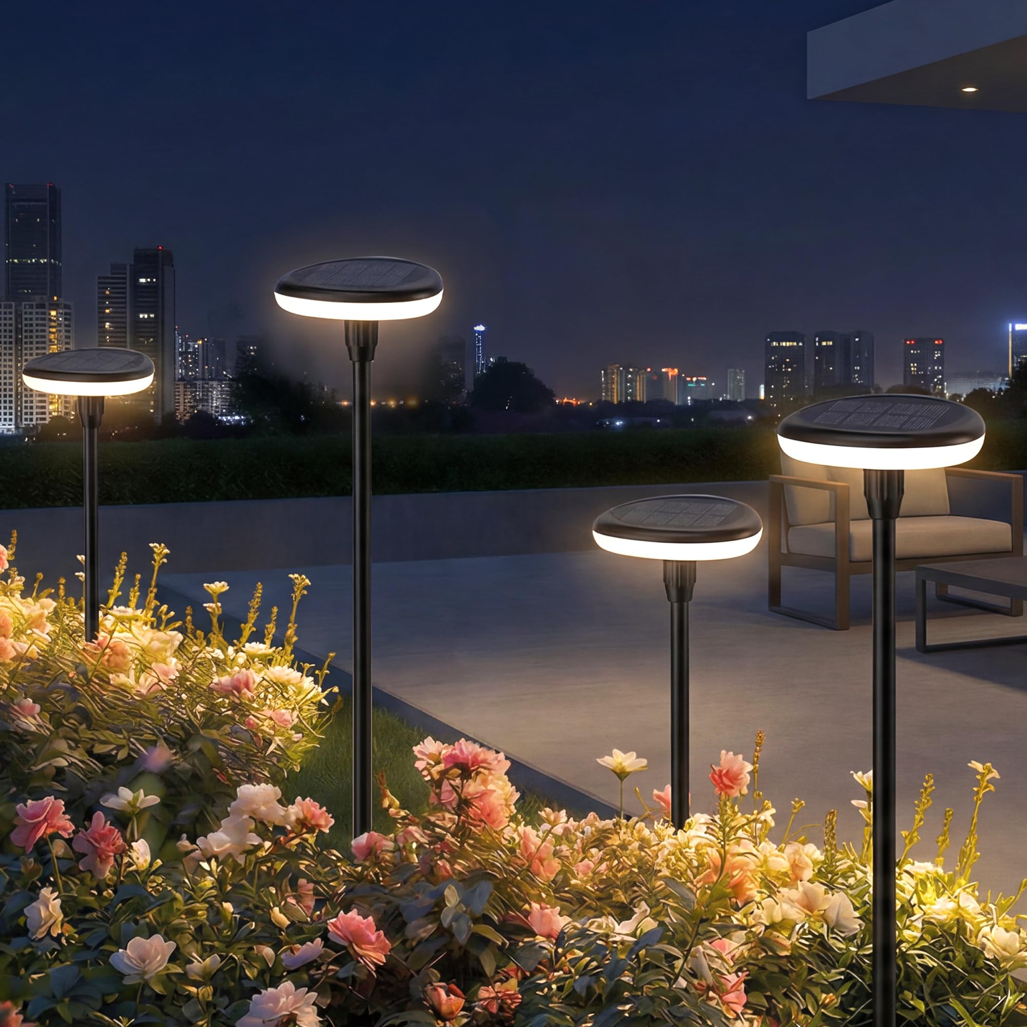 Luci Solari da Giardino 4 Pezzi, per Esterno Cortile, Prato,Terra | Bianco Caldo Lampada Solare da Esterno con 1000mAh, LED Luci Solari Giardino 34 lumen, IP65 Impermeabile