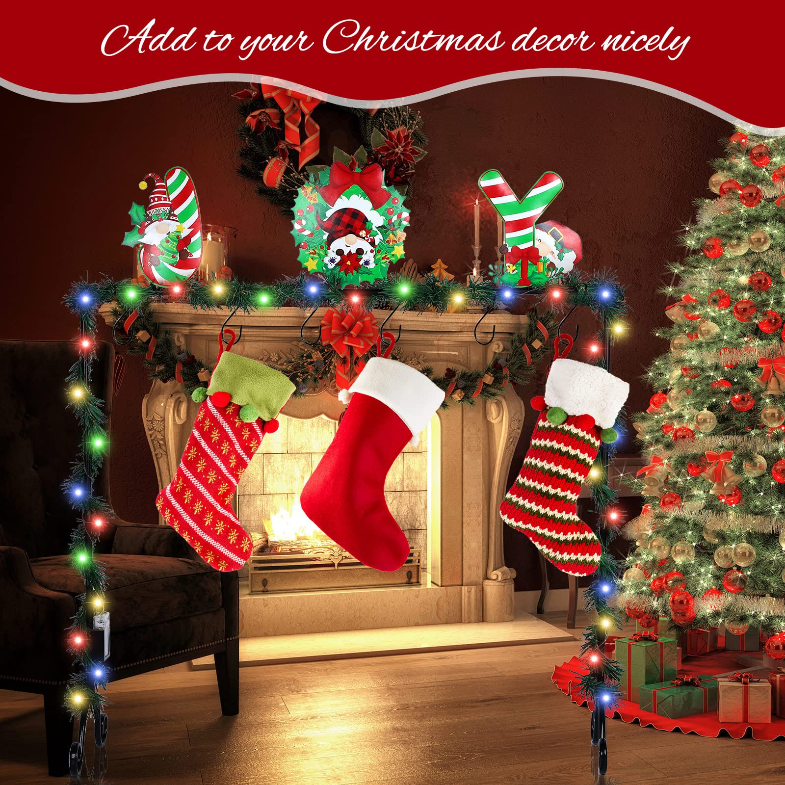 Treela Christmas Stocking Holder Stand for Floor, Metal Christmas Stocking Hanger Stand with Hooks, Holiday Stocking Rack Gift for Merry Christmas Decorations (Candy Joy)