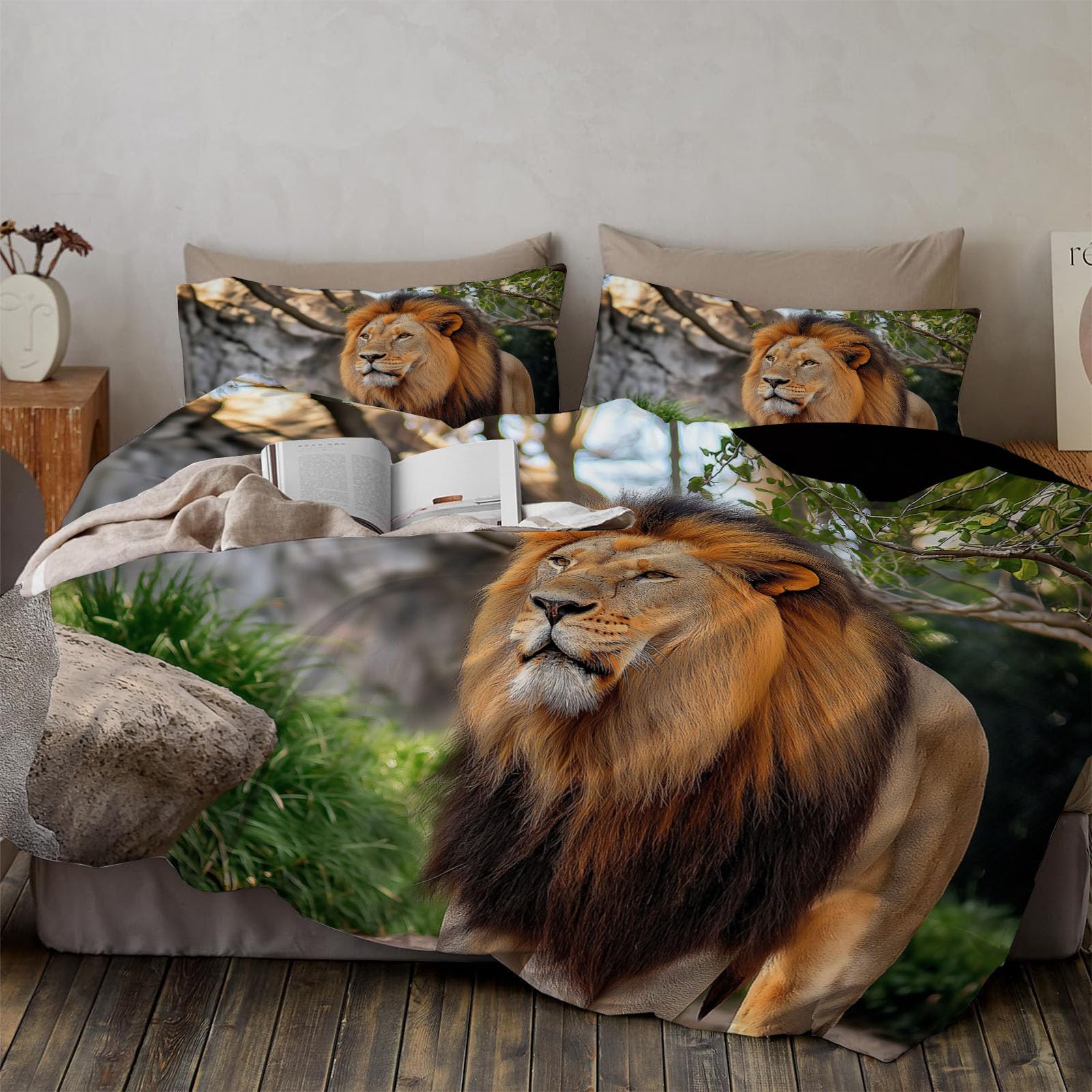 Parure de lit housse de couette lion 220x240 avec fermeture éclair ado