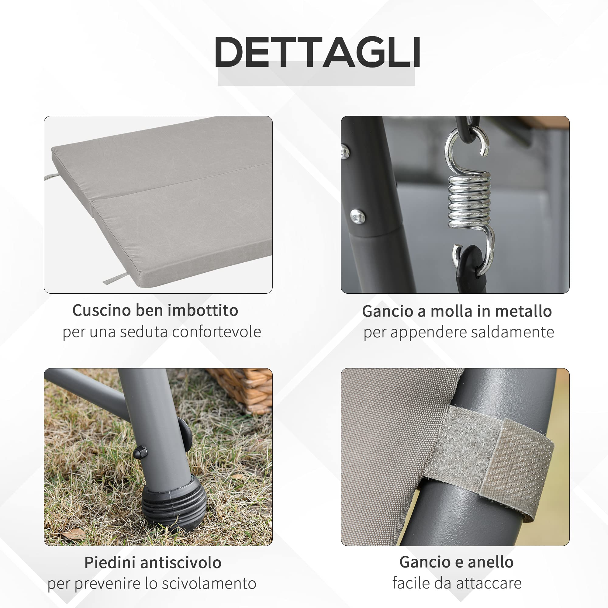 Outsunny Dondolo Letto da Giardino 3 Posti Convertibile in Letto e Tettuccio, Acciaio e Poliestere 218x120x168cm Cachi Chiaro