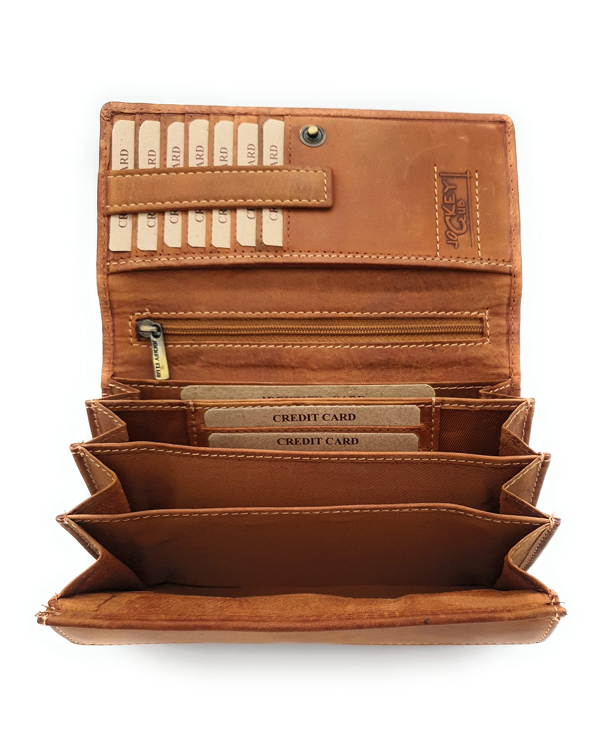 Jockey ClubReal Leather Women's Purse with RFID Protection, Long, Natural Hunter Leather, Toro Rustique Cognac, Cognac, S, Coin purse