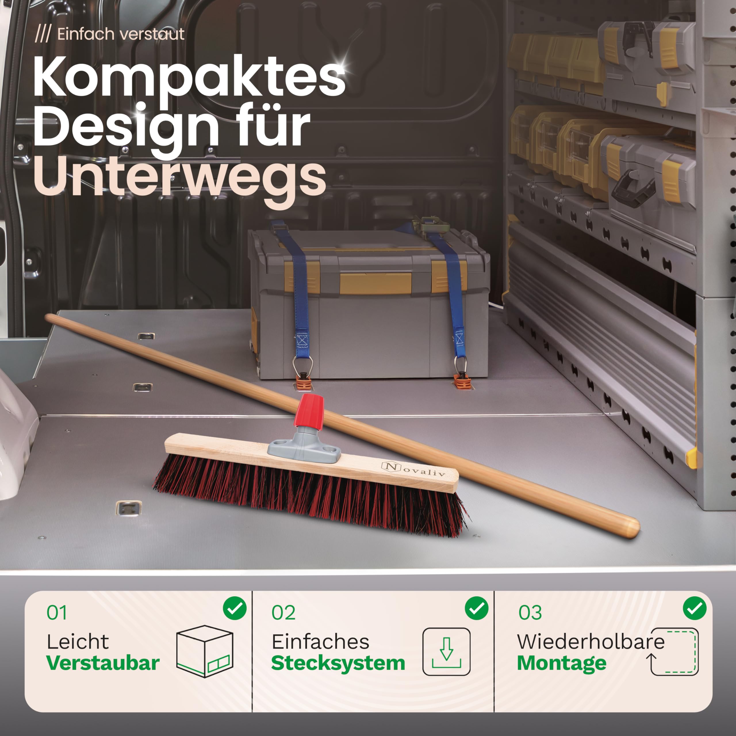 Novaliv Kehrgarnitur I Kehrbesen Arenga-Elaston 50 cm Hofbesen I Straßenbesen Industriebesen Gartenbesen
