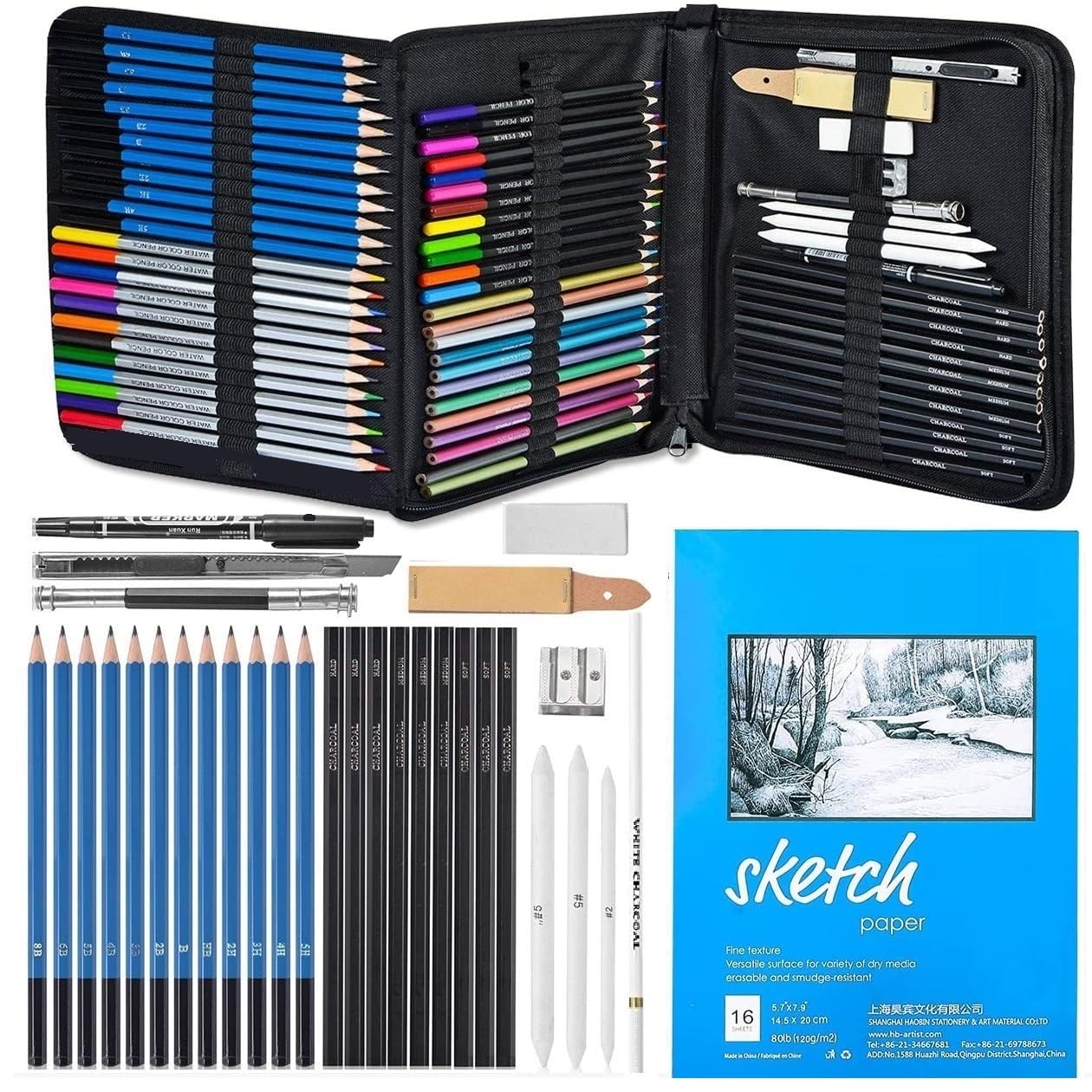 Corslet 73 Pack Drawing Pencils Kit for Artists | Sketching Kit with Colored, Graphite, Charcoal, Watercolor, Metallic Color Pencils & Sketch Book | Sketch Pencil Set For Artists, Kids & Adults