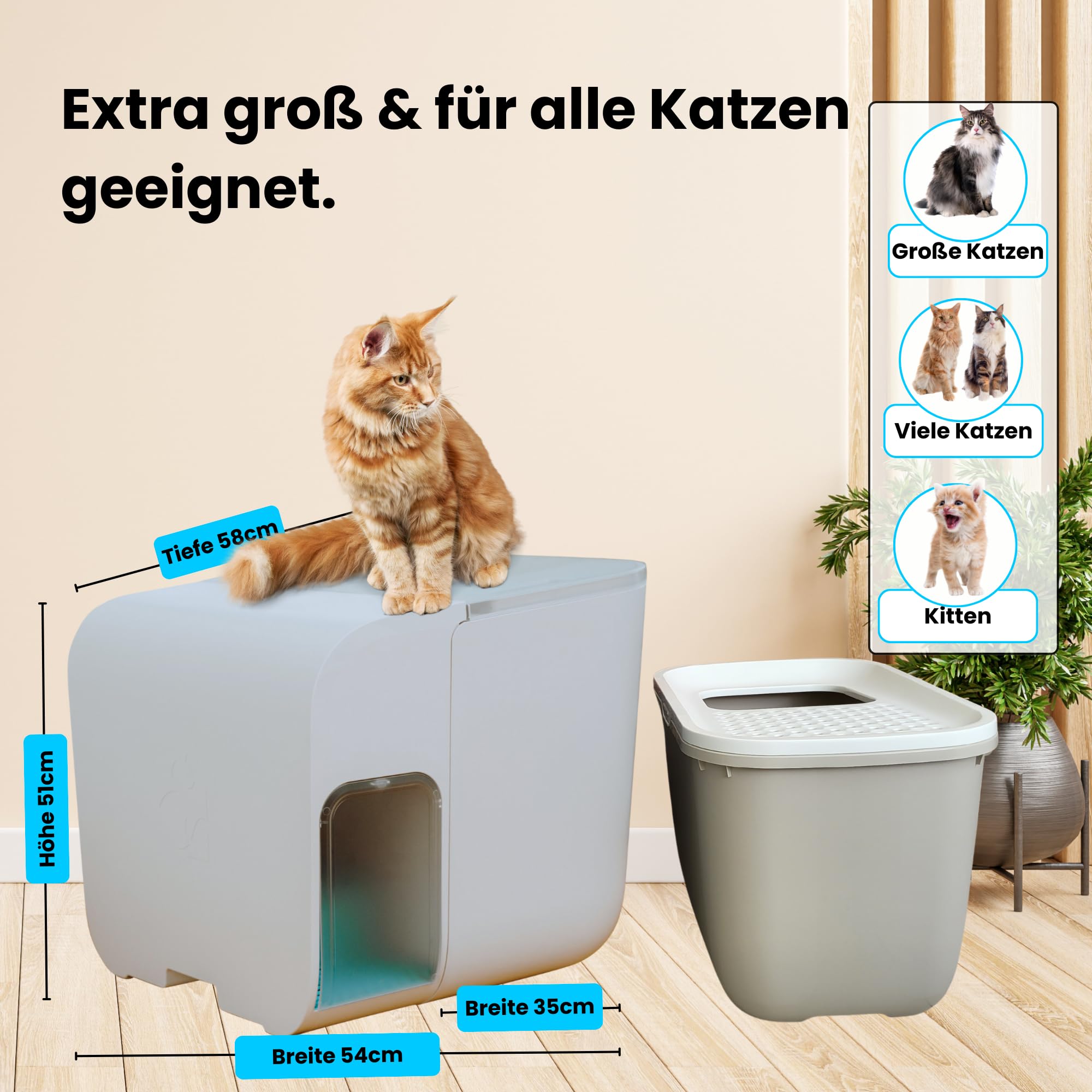 elly&bruce Katzentoilette Cloou® XL (weiß) | Geschlossenes Katzenklo mit Deckel | Ideal für große Katzen & Stehpinkler | Keine Streu auf dem Boden | Weniger Geruch | Design & Qualität Made in Germany