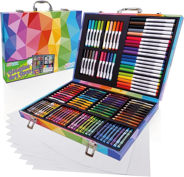 Artworx Art Set For Kids - 122 Assorted Art Pieces & Carry Case - Kids Colouring Sets - Colouring Pencils, Felt Tips Pens, Wax Crayons - Arts and Craft Sets For Children Age 4-8