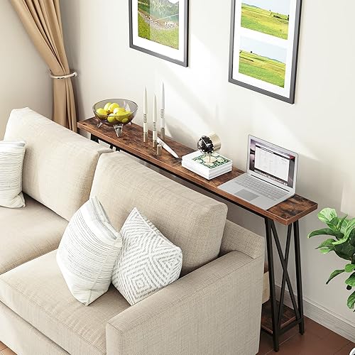 Miniatura 5 de Mesa consola, mesa de entrada industrial de 63 pulgadas, mesa de sofá extra larga detrás del sofá, soporte en forma de X, para entrada, pasillo,
