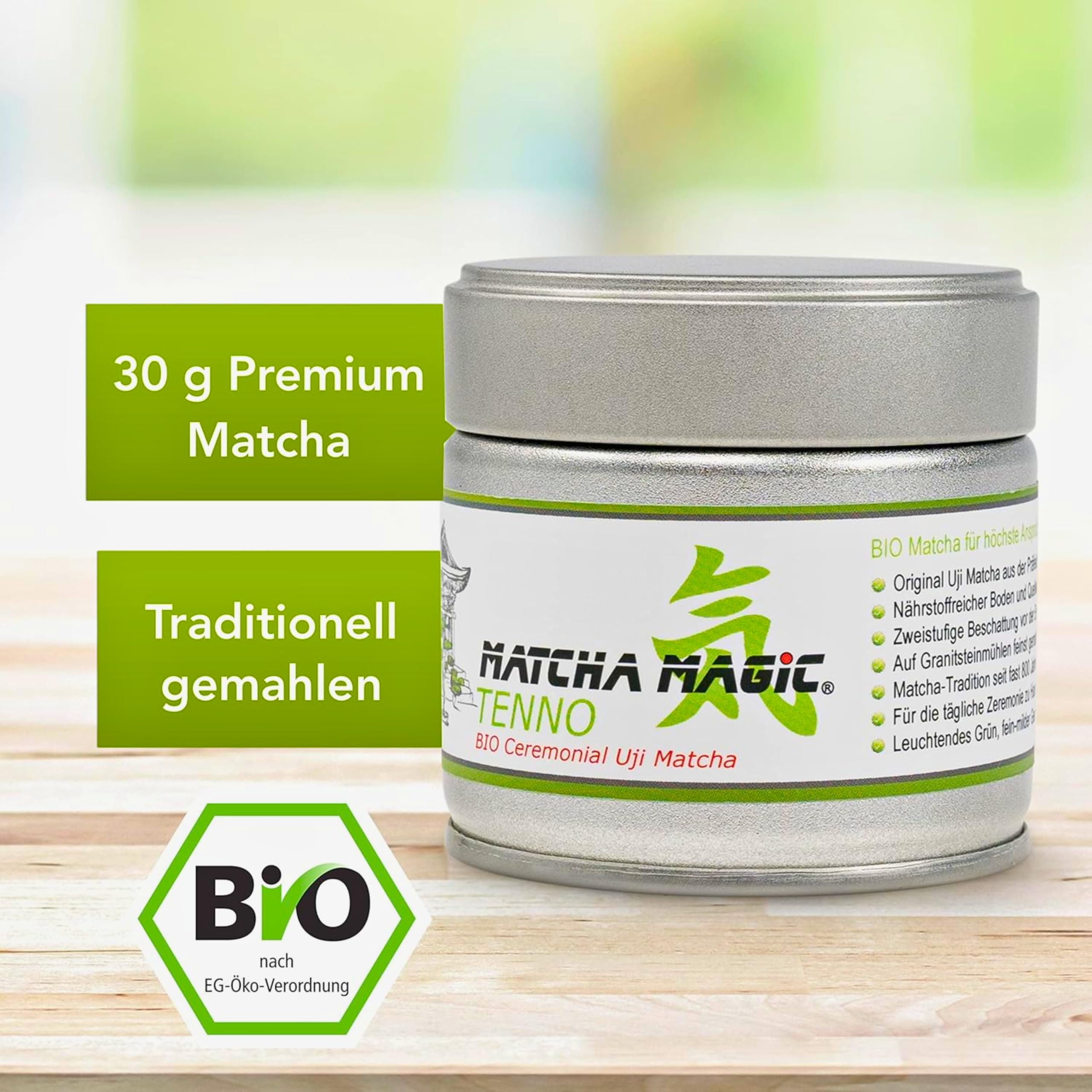 MatchaMagic Tenno Bio Matcha Pulver 30 g - Single Origin Matcha aus Japan | Grüner Tee, Ceremonial Grade, Matcha Tee, für Tee-Zeremonie, traditionelle Herstellung, handgepflückt, Premium Matcha Tee