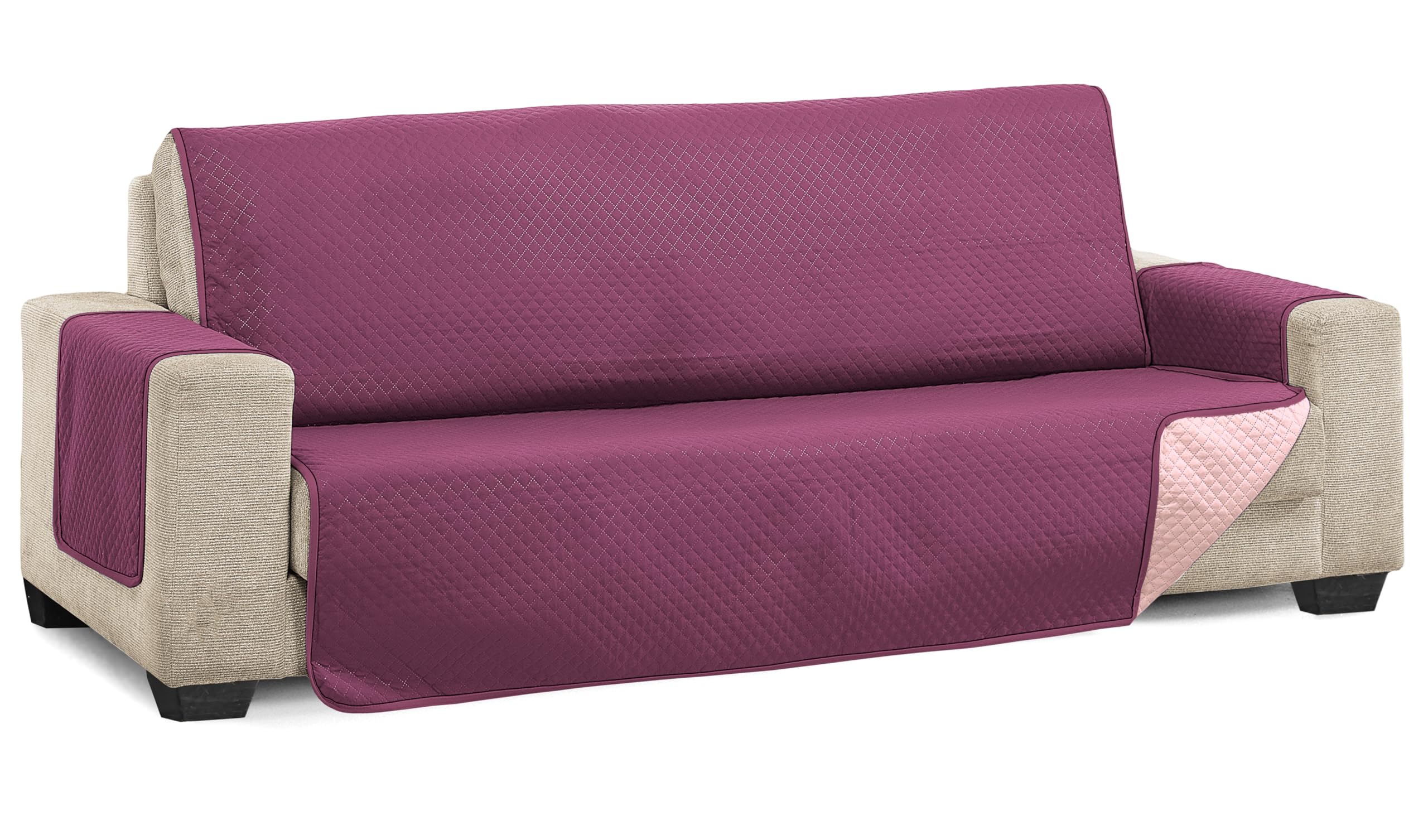 Martina Home Diamond 3 Seater Padded Sofa Cover - Aubergine/Salmon