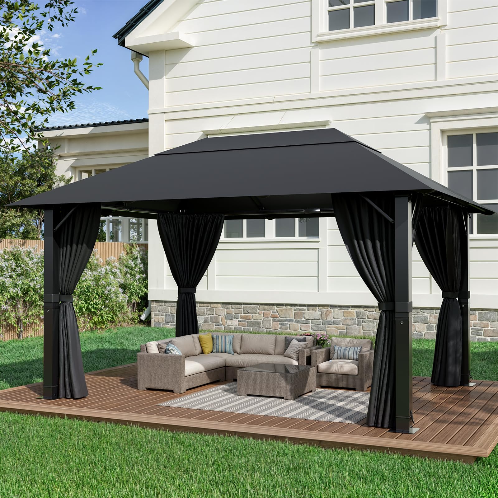 Devoko Tonnelle Aluminium Imperméable,Résistant à l'hiver Tonnelle de Jardin Exterieur Protection UV,Stable Cadre Métallique de Fête pour Les Cours et Les Jardins (3 * 4 Gris)