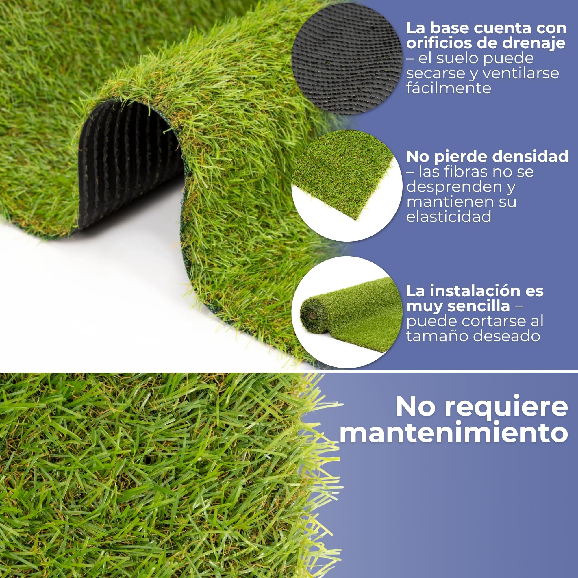 SPRINGOS Césped artificial 5 x 1 m, 20 mm, alfombra de jardín, resistente a los rayos UV, con agujeros de drenaje, hierba artificial, exterior, para balcón, terraza, patio, mascotas